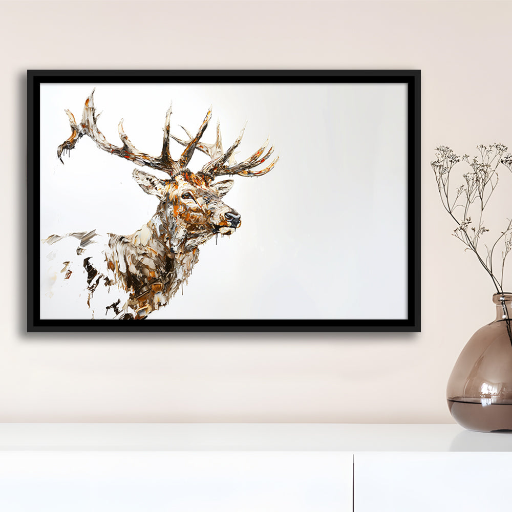 Elk With Antlers Knife Painting, Hunting Art Decor, Painting Art, Floating Framed Canvas Print Wall Art