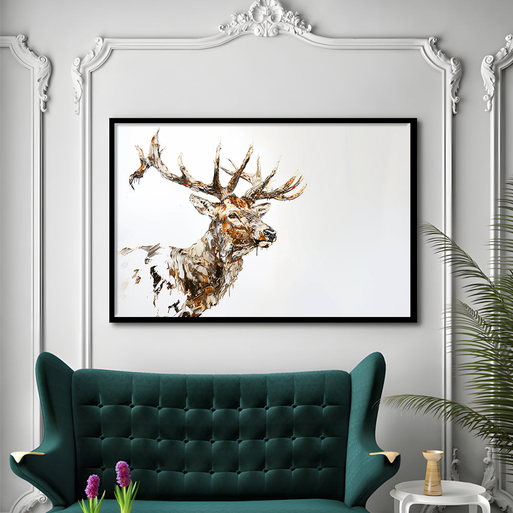 Elk With Antlers Knife Painting, Hunting Art Decor, Painting Art, Framed Art Print Wall Decor, Framed Picture