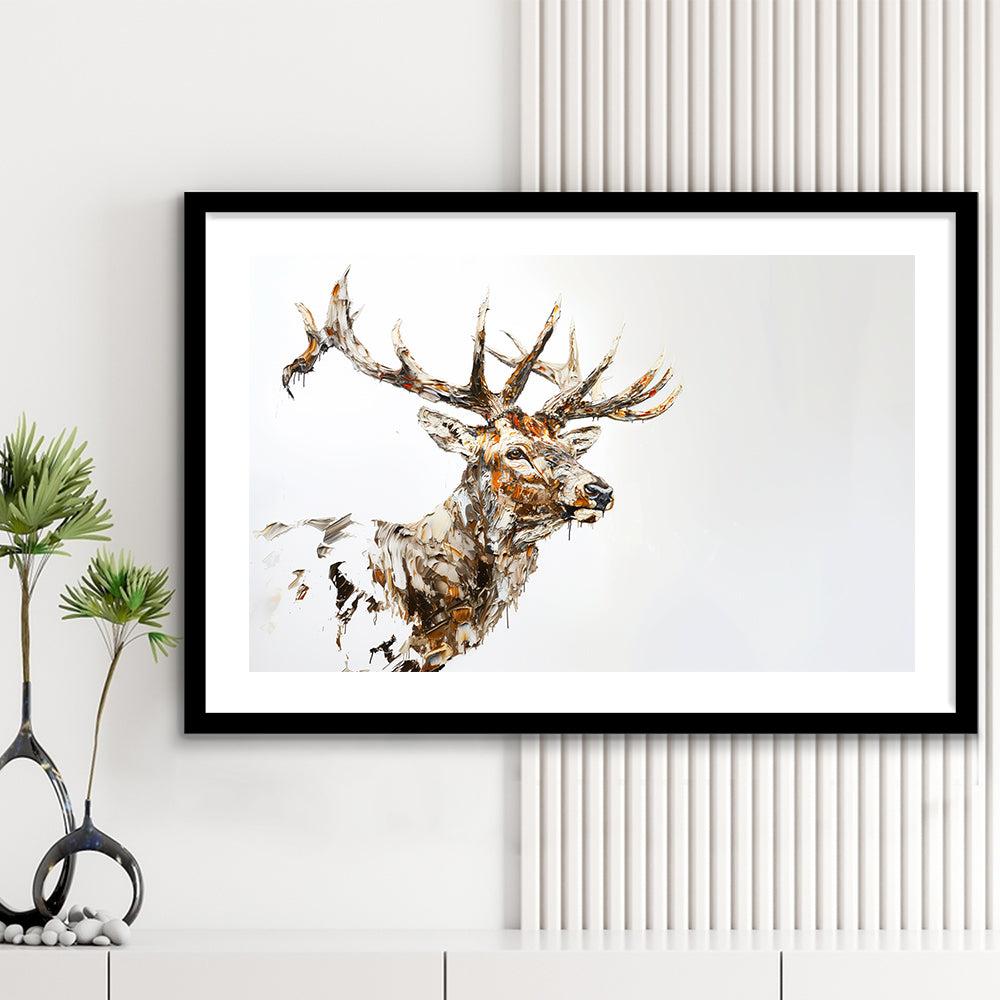 Elk With Antlers Knife Painting, Hunting Art Decor, Painting Art, Framed Art Print White Border Wall Decor