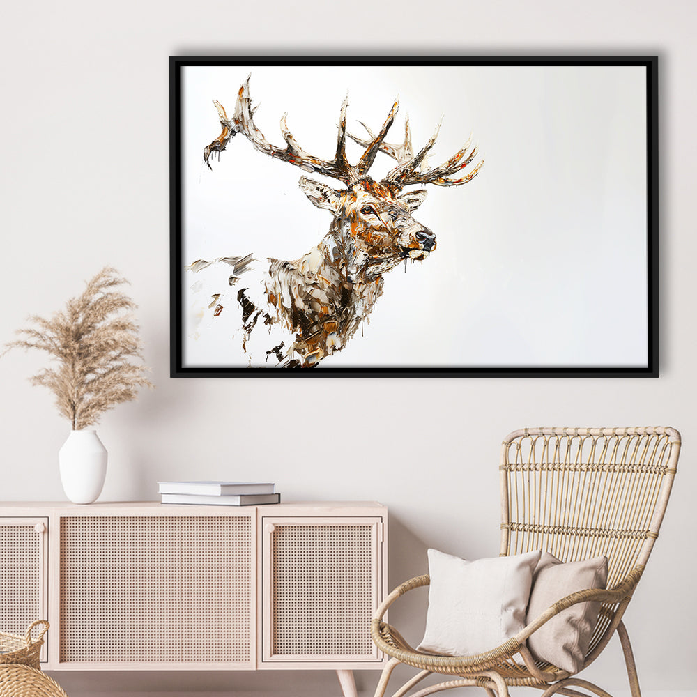 Elk With Antlers Knife Painting, Hunting Art Decor, Painting Art, Floating Framed Canvas Print Wall Art