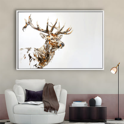 Elk With Antlers Knife Painting, Hunting Art Decor, Painting Art, Floating Framed Canvas Print Wall Art