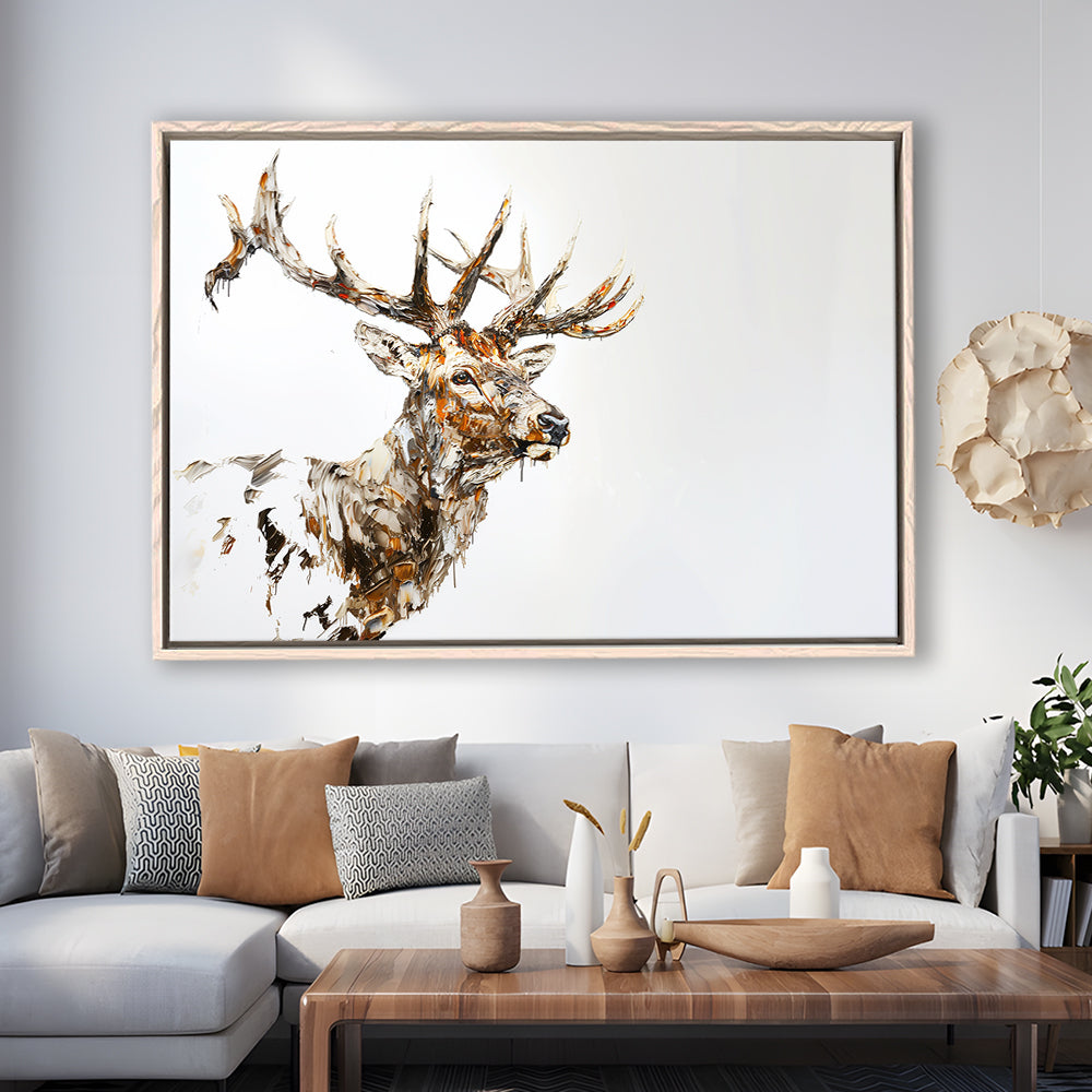 Elk With Antlers Knife Painting, Hunting Art Decor, Painting Art, Floating Framed Canvas Print Wall Art