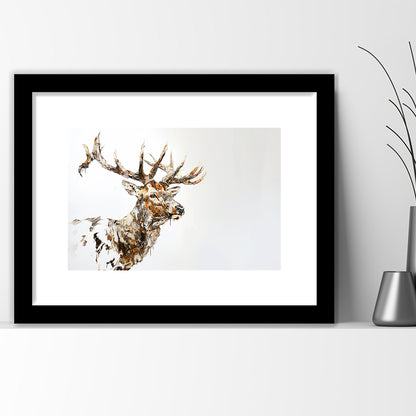 Elk With Antlers Knife Painting, Hunting Art Decor, Painting Art, Framed Art Print White Border Wall Decor