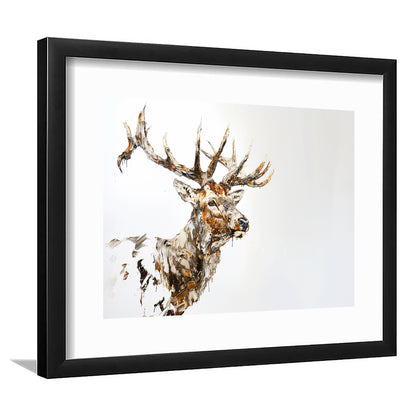 Elk With Antlers Knife Painting, Hunting Art Decor, Painting Art, Framed Art Print White Border Wall Decor