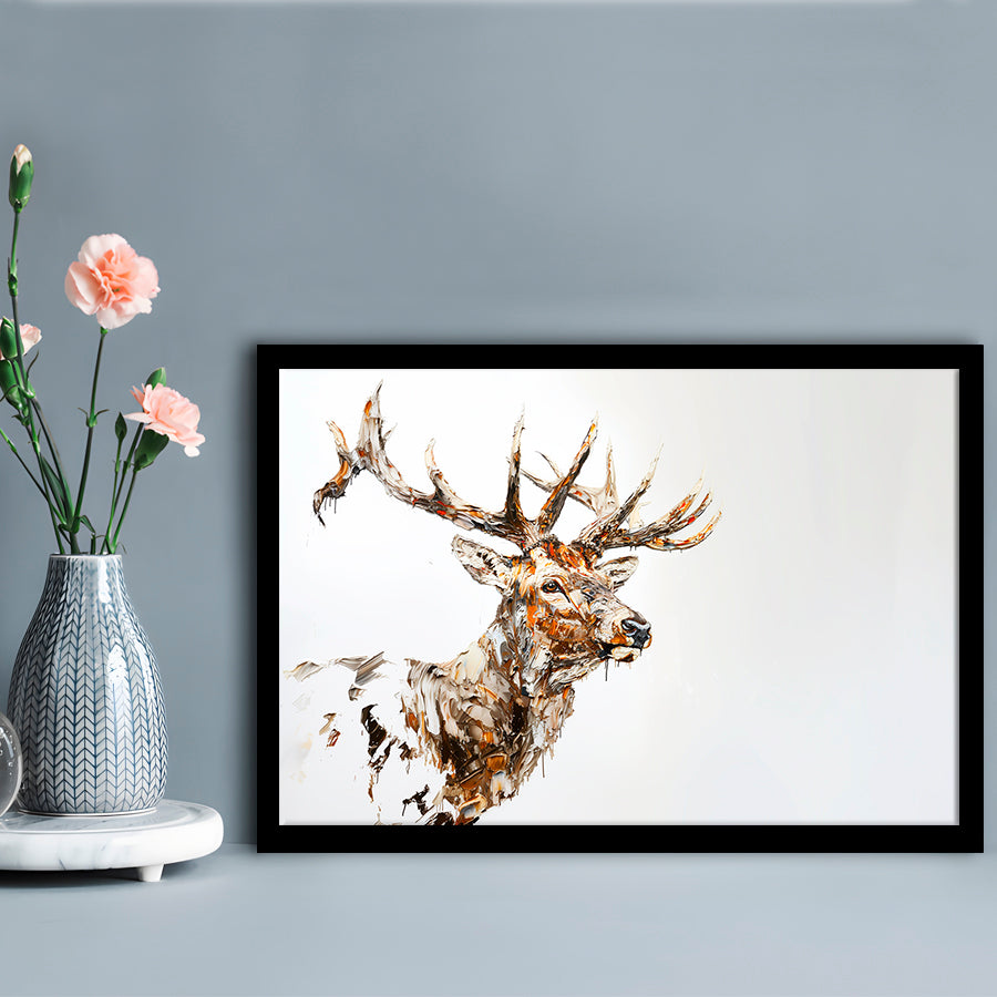 Elk With Antlers Knife Painting, Hunting Art Decor, Painting Art, Framed Art Print Wall Decor, Framed Picture