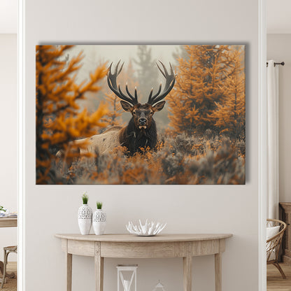 Elk With Antlers Lying In A Dense Autum, Hunting Art Decor, Painting Art, Canvas Print Wall Art Home Decor