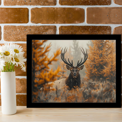 Elk With Antlers Lying In A Dense Autum, Hunting Art Decor, Painting Art, Framed Art Print Wall Decor, Framed Picture