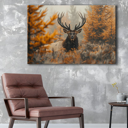 Elk With Antlers Lying In A Dense Autum, Hunting Art Decor, Painting Art, Canvas Print Wall Art Home Decor