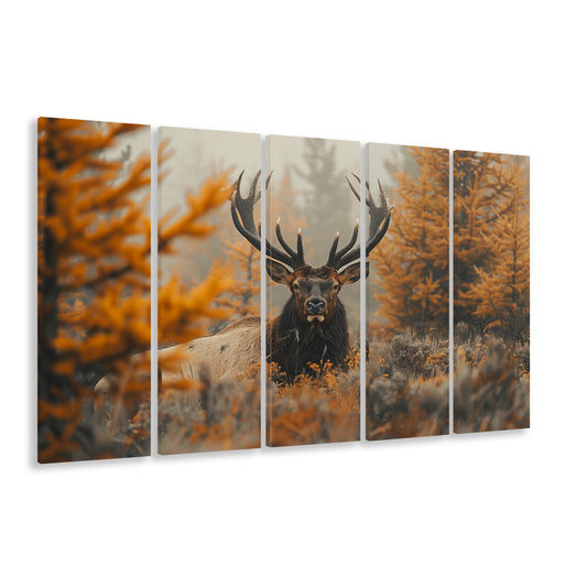 Elk With Antlers Lying In A Dense Autum, Hunting Art, Painting Art, Multi Panels Canvas Print Wall Art