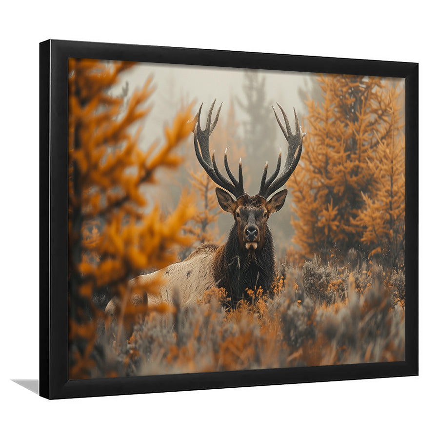 Elk With Antlers Lying In A Dense Autum, Hunting Art Decor, Painting Art, Framed Art Print Wall Decor, Framed Picture
