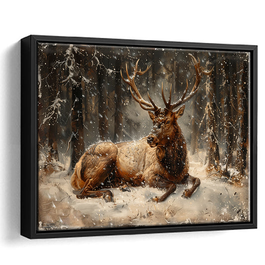 Elk With Antlers Vintage Painting, Hunting Art Decor, Painting Art, Floating Framed Canvas Print Wall Art