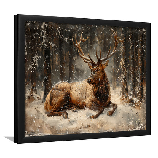 Elk With Antlers Vintage Painting, Hunting Art Decor, Painting Art, Framed Art Print Wall Decor, Framed Picture
