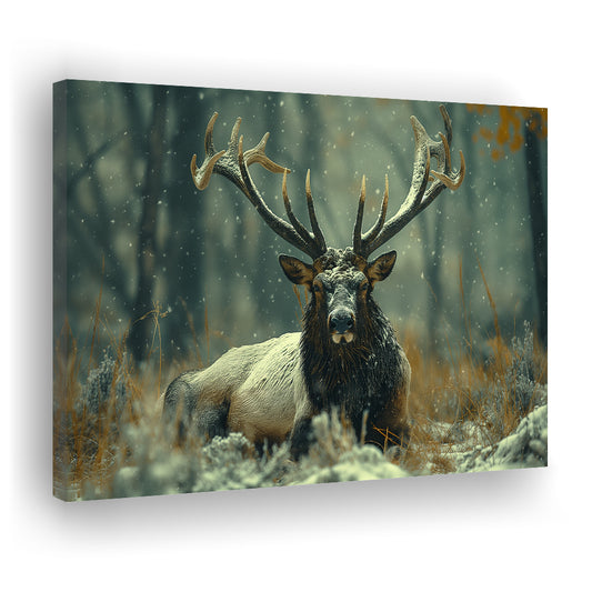 Elk With Antlers White Snow, Hunting Art Decor, Painting Art, Canvas Print Wall Art Home Decor