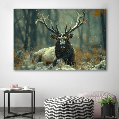 Elk With Antlers White Snow, Hunting Art Decor, Painting Art, Canvas Print Wall Art Home Decor