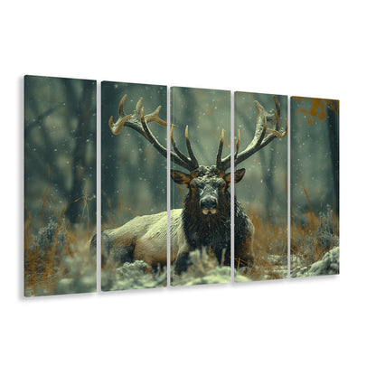 Elk With Antlers White Snow, Hunting Art, Painting Art, Multi Panels Canvas Print Wall Art