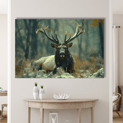 Elk With Antlers White Snow, Hunting Art Decor, Painting Art, Canvas Print Wall Art Home Decor