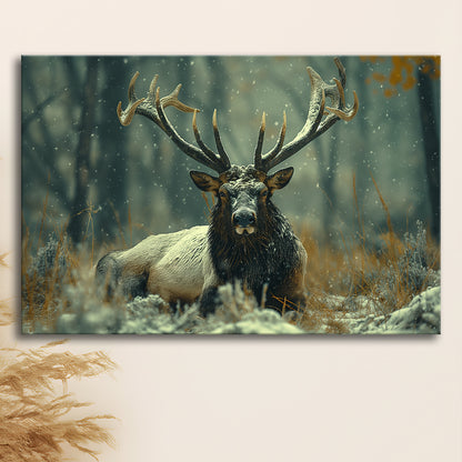 Elk With Antlers White Snow, Hunting Art Decor, Painting Art, Canvas Print Wall Art Home Decor