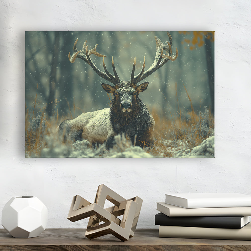 Elk With Antlers White Snow, Hunting Art Decor, Painting Art, Canvas Print Wall Art Home Decor