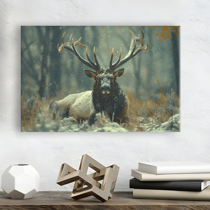 Elk With Antlers White Snow, Hunting Art Decor, Painting Art, Canvas Print Wall Art Home Decor