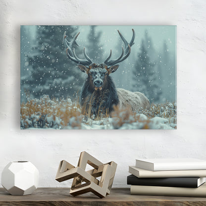 Elk With Antlers in Winter ForestHunting Art Decor, Painting Art, Canvas Print Wall Art Home Decor