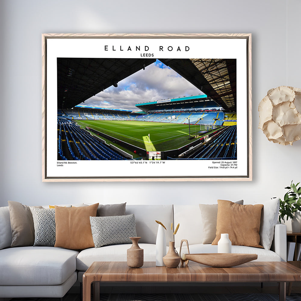 Elland Road Stadium, Leeds Football Stadium Wall Art Print, Soccer Fans, Framed Canvas Print Wall Art