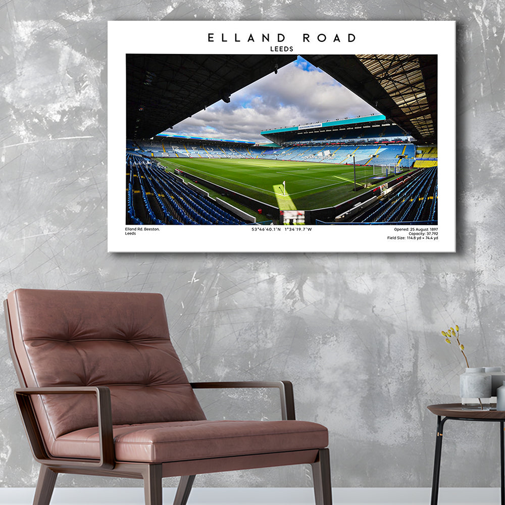 Elland Road Stadium, Leeds Football Stadium Wall Art Print, Soccer Fans, Canvas Print Wall Art, Man Cave Gift