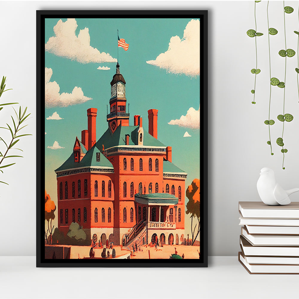 Ellis Island Retro Art Print, Ellis Island City Wall Art, Floating Framed Canvas Print, Framed Picture, Painting Canvas
