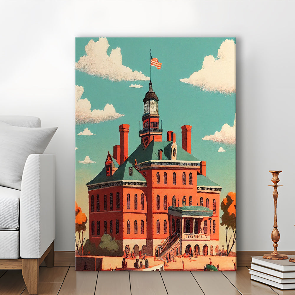 Ellis Island Retro Art Print, Ellis Island City Wall Art, Canvas Print, Painting Canvas, Living Room Decor