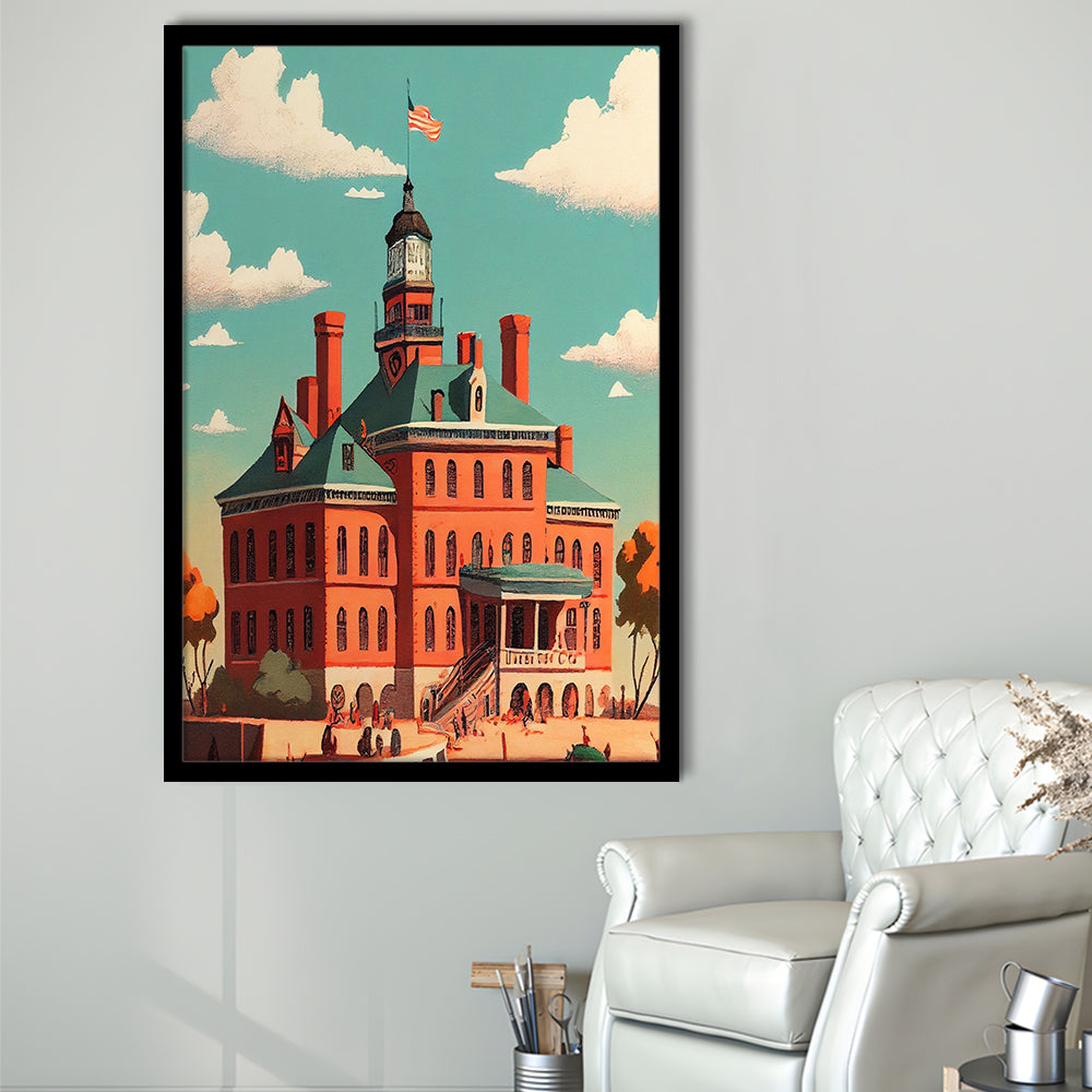 Ellis Island Retro Art Print, Ellis Island City Wall Art, Framed Art Print, Picture Framed, Painting Art