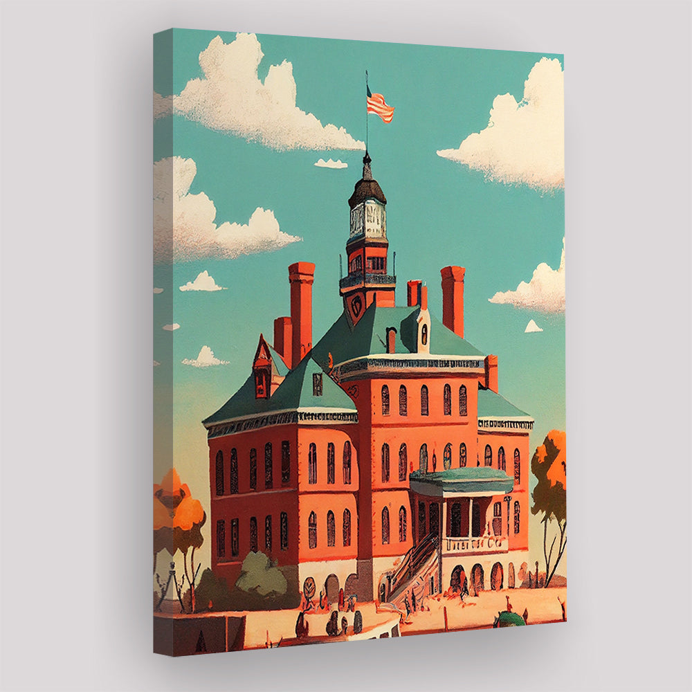 Ellis Island Retro Art Print, Ellis Island City Wall Art, Canvas Print, Painting Canvas, Living Room Decor