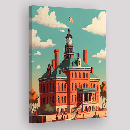 Ellis Island Retro Art Print, Ellis Island City Wall Art, Canvas Print, Painting Canvas, Living Room Decor
