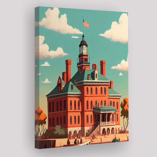 Ellis Island Retro Art Print, Ellis Island City Wall Art, Canvas Print, Painting Canvas, Living Room Decor