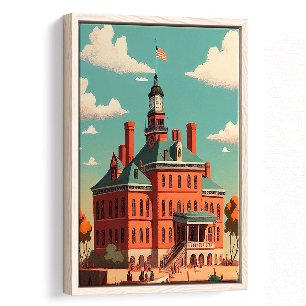 Ellis Island Retro Art Print, Ellis Island City Wall Art, Floating Framed Canvas Print, Framed Picture, Painting Canvas