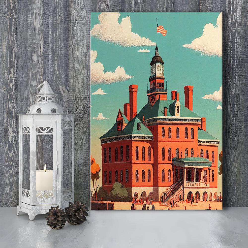 Ellis Island Retro Art Print, Ellis Island City Wall Art, Canvas Print, Painting Canvas, Living Room Decor