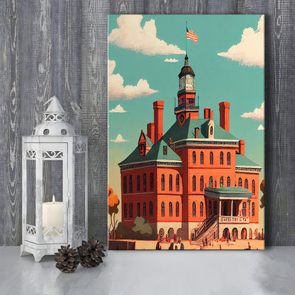 Ellis Island Retro Art Print, Ellis Island City Wall Art, Canvas Print, Painting Canvas, Living Room Decor