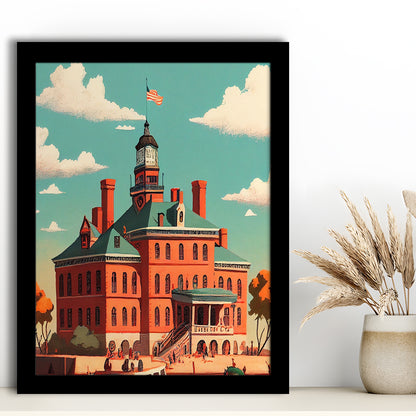 Ellis Island Retro Art Print, Ellis Island City Wall Art, Framed Art Print, Picture Framed, Painting Art