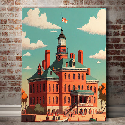 Ellis Island Retro Art Print, Ellis Island City Wall Art, Canvas Print, Painting Canvas, Living Room Decor