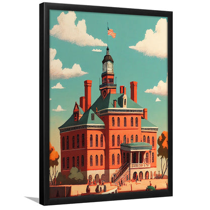 Ellis Island Retro Art Print, Ellis Island City Wall Art, Framed Art Print, Picture Framed, Painting Art