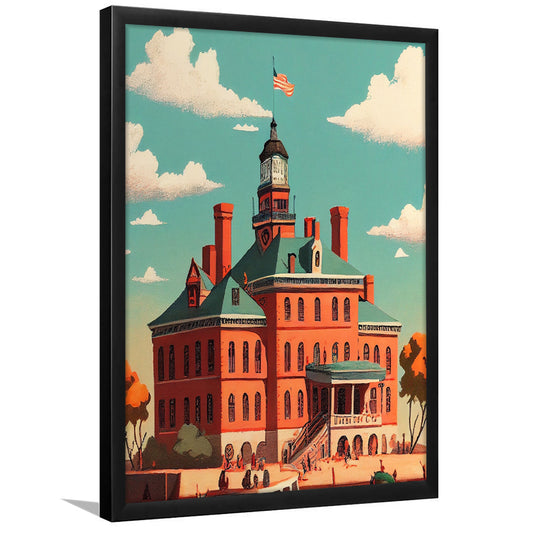 Ellis Island Retro Art Print, Ellis Island City Wall Art, Framed Art Print, Picture Framed, Painting Art