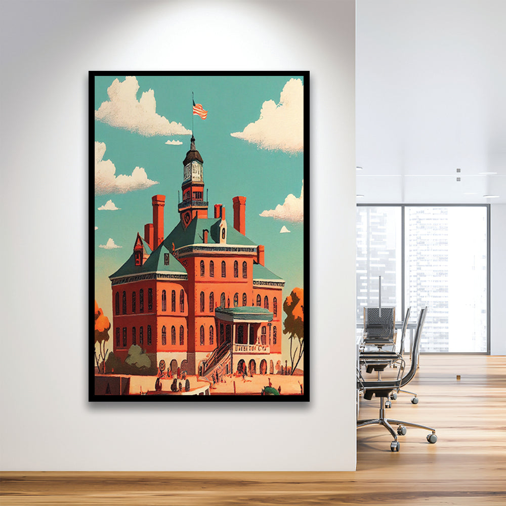 Ellis Island Retro Art Print, Ellis Island City Wall Art, Framed Art Print, Picture Framed, Painting Art