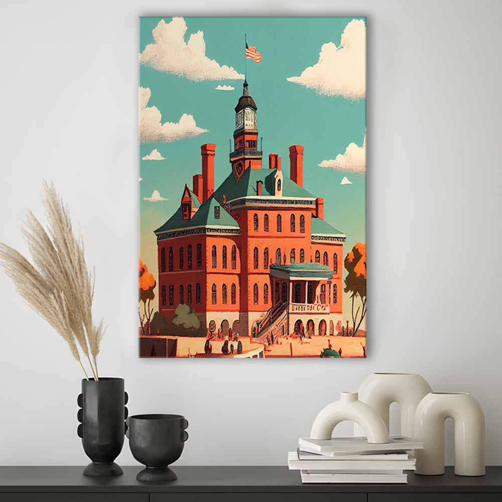Ellis Island Retro Art Print, Ellis Island City Wall Art, Canvas Print, Painting Canvas, Living Room Decor