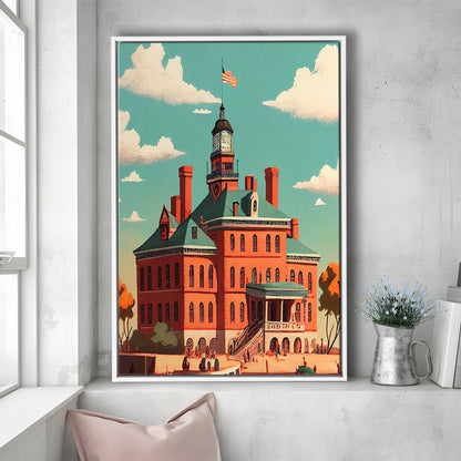 Ellis Island Retro Art Print, Ellis Island City Wall Art, Floating Framed Canvas Print, Framed Picture, Painting Canvas