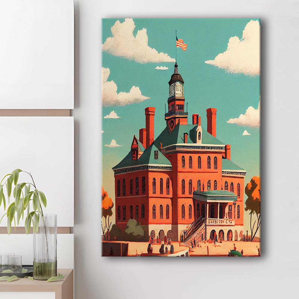 Ellis Island Retro Art Print, Ellis Island City Wall Art, Canvas Print, Painting Canvas, Living Room Decor
