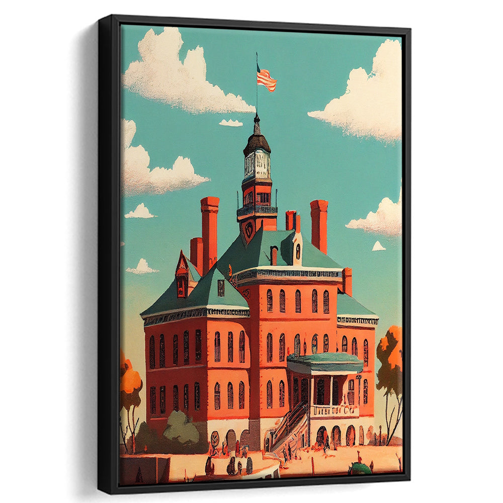 Ellis Island Retro Art Print, Ellis Island City Wall Art, Floating Framed Canvas Print, Framed Picture, Painting Canvas