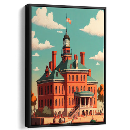 Ellis Island Retro Art Print, Ellis Island City Wall Art, Floating Framed Canvas Print, Framed Picture, Painting Canvas