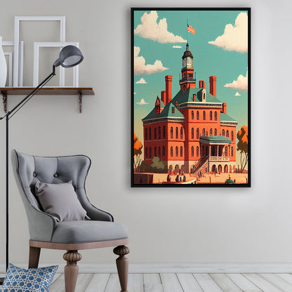 Ellis Island Retro Art Print, Ellis Island City Wall Art, Floating Framed Canvas Print, Framed Picture, Painting Canvas