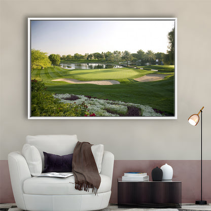 Emirates GC (Majlis) Golf Courses At Dubai UAE, Floating Framed Canvas Print Wall Art