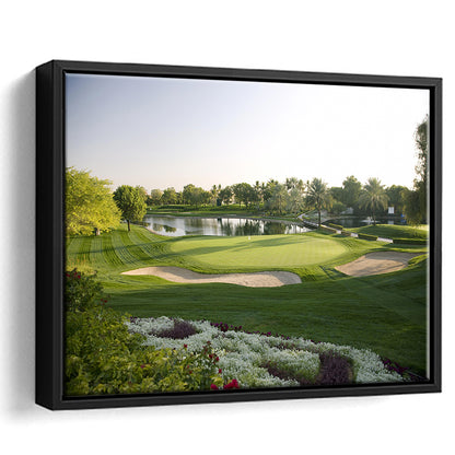 Emirates GC (Majlis) Golf Courses At Dubai UAE, Floating Framed Canvas Print Wall Art