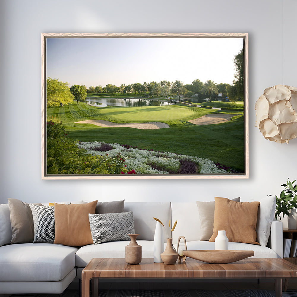 Emirates GC (Majlis) Golf Courses At Dubai UAE, Floating Framed Canvas Print Wall Art