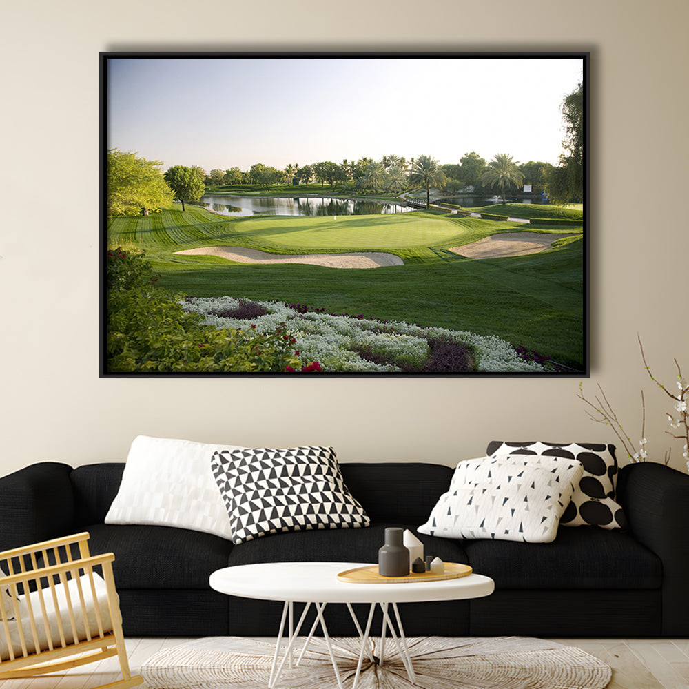 Emirates GC (Majlis) Golf Courses At Dubai UAE, Floating Framed Canvas Print Wall Art
